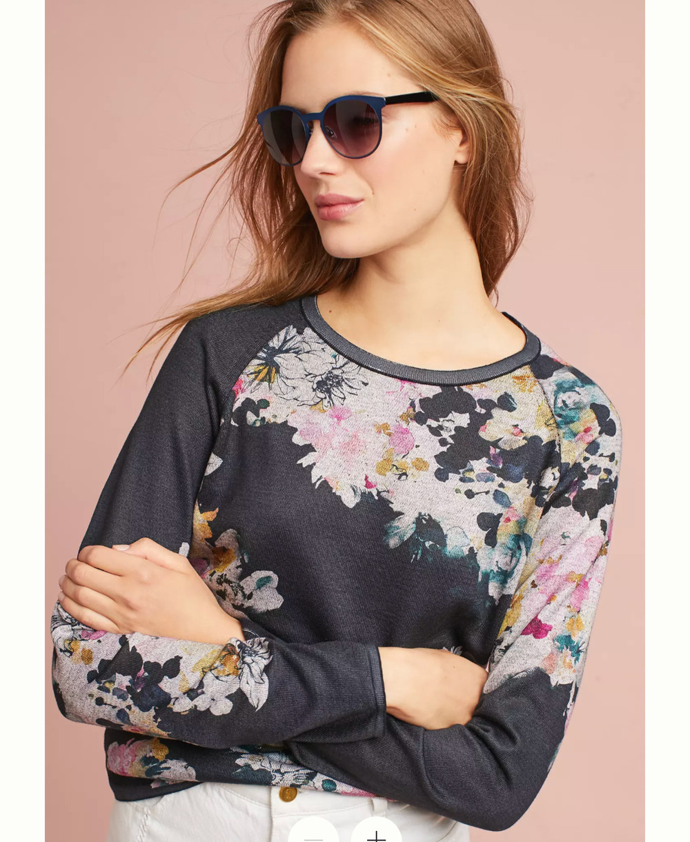 Anthropologie womens large Ramya Floral Pullover black pink floral long sleeve